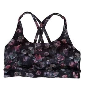 Lululemon Bra Long Line Womens Size 6 Black Floral Energy W Pads Medium Support
